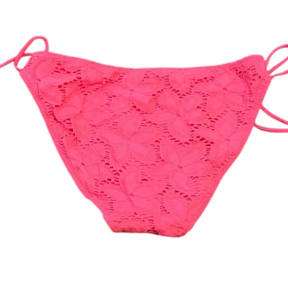 VICTORIA’S SECRET Women’s Neon Pink Lace Side Tie Bikini Bottoms Size Small - Picture 2 of 5